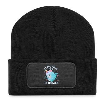 Dieses Mädchen Liebt Narwale - Recycelte Patch Beanie - Schwarz - Vorne