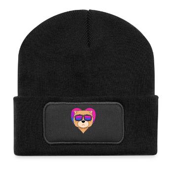 Bisexuell Chow Chow Hund - Hund mit Brille - Recycelte Patch Beanie - Schwarz - Vorne