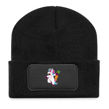 Einhorn Karotte - Recycelte Patch Beanie - Schwarz - Vorne