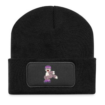 Katze Rollschuhfahren Rollschuhe - Recycelte Patch Beanie - Schwarz - Vorne