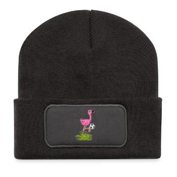 Flamingo Fußballspieler Fußball - Recycelte Patch Beanie - Dunkelgrau - Vorne
