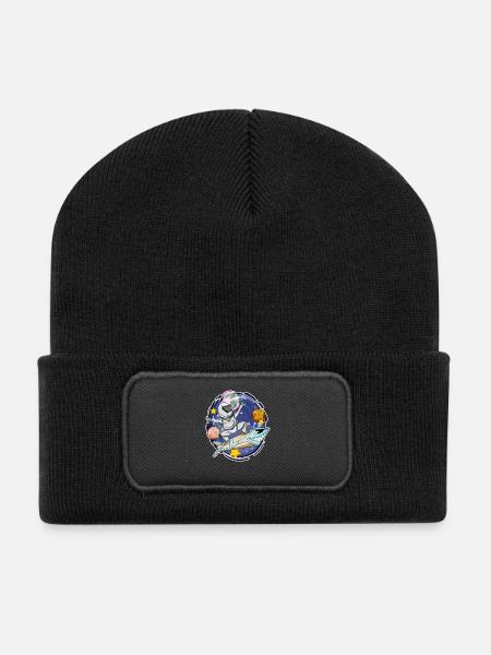 Astronaut Junge im Weltall mit Raketen - Recycelte Patch Beanie - Schwarz
