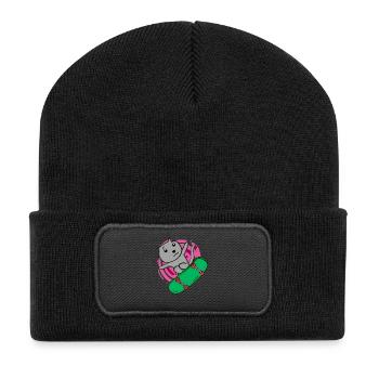 Cat Russian Blue en tant que patineur avec skateboard - Beanie recyclé à patch - noir - Devant