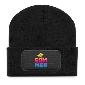 Sommer Palmen Verlauf Beach Strand bunt Mallorca - Recycelte Patch Beanie - Schwarz - Vorne