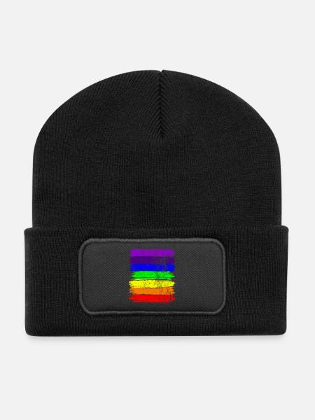 Rayures Vivid Pride - Beanie recyclé à patch - noir