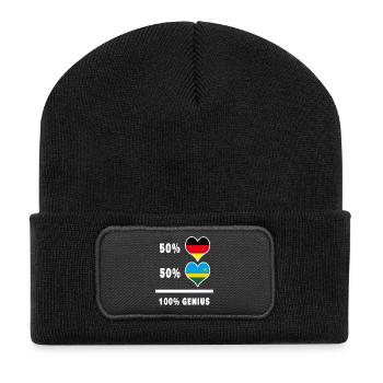 Deutschland und Ruanda 100% Genial / Geschenk - Recycelte Patch Beanie - Schwarz - Vorne