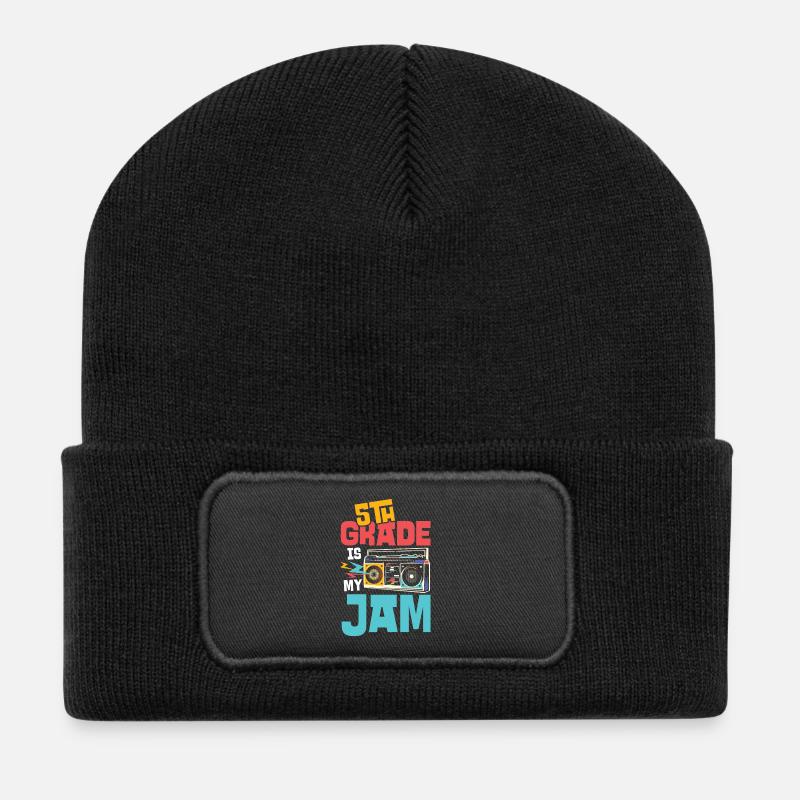 5. Klasse Musik-Design mit Kassette und Jam - Recycelte Patch Beanie - Schwarz
