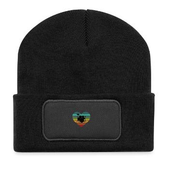 Ich liebe Schlagzeug und Drums Retro Herz - Recycelte Patch Beanie - Schwarz - Vorne