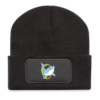 Dauphin avec anneau - Beanie recyclé à patch - charbon - Devant