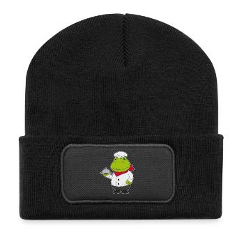Frosch Koch Servierglocke Kochen - Recycelte Patch Beanie - Schwarz - Vorne