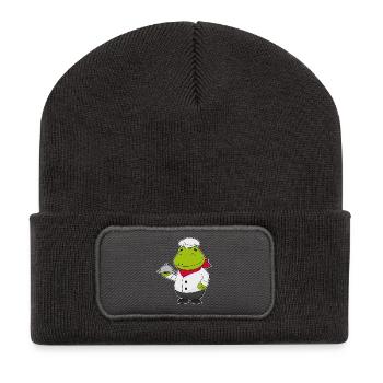 Cuisinier grenouille servant la cuisine de cloches - Beanie recyclé à patch - charbon - Devant
