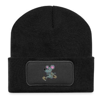 Maus Jogger Joggen Sport - Recycelte Patch Beanie - Schwarz - Vorne