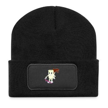 Kaffee Skater Skateboard - Recycelte Patch Beanie - Schwarz - Vorne