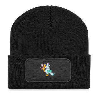 Papagei Tasse Kaffee - Recycelte Patch Beanie - Schwarz - Vorne