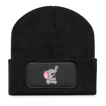 Elefant Waffeleis - Recycelte Patch Beanie - Schwarz - Vorne