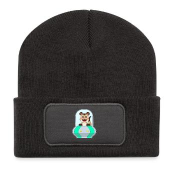 Erdmännchen Raumschiff Weltraum - Recycelte Patch Beanie - Dunkelgrau - Vorne