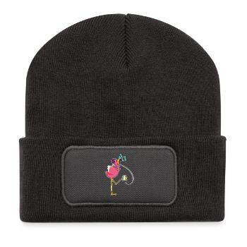 Flamingo Kopfhörer Musik - Recycelte Patch Beanie - Dunkelgrau - Vorne