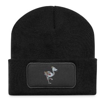Flamingo Roboter - Recycelte Patch Beanie - Schwarz - Vorne