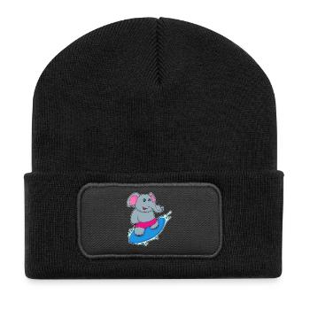 Elephant Surfing Surfboard Summer - Recycled Patch Beanie - black - Front