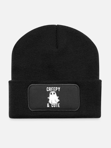 Creepy And Cute Kawaii Gespenst Halloween Kostüme - Recycelte Patch Beanie - Schwarz