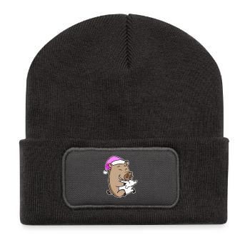 Sanglier avec oreiller et bonnet de couchage - Beanie recyclé à patch - charbon - Devant