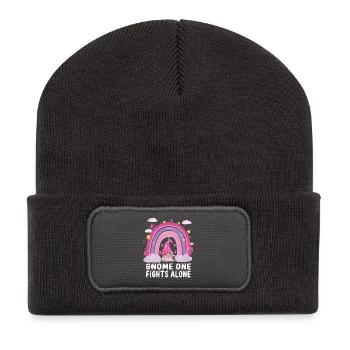 Gnome One Fights Pink Breast Cancer Alone - Recycled Patch Beanie - dark grey - Front