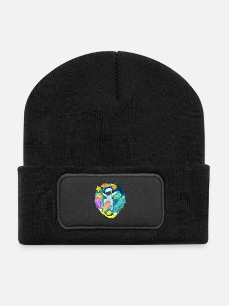 Astronaut im Weltall mit Raketen - Recycelte Patch Beanie - Schwarz