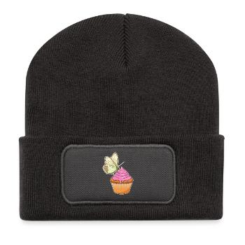 Schmetterling Muffin - Recycelte Patch Beanie - Dunkelgrau - Vorne