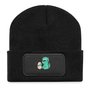 Dinosaurs with Baby Dinosaurs - Recycled Patch Beanie - black - Front