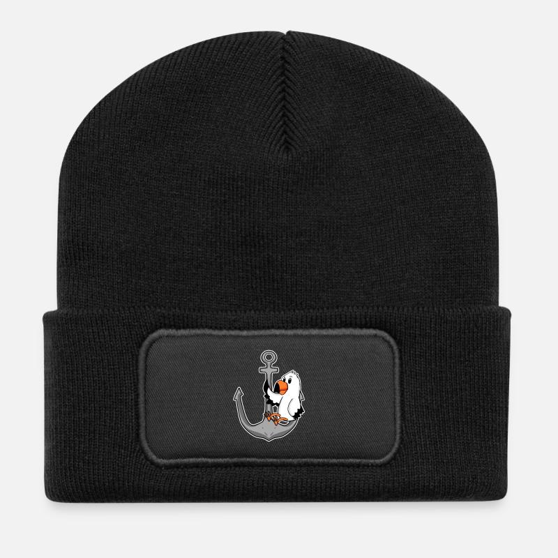 Anker und Möwe - Recycelte Patch Beanie - Schwarz
