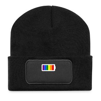Regenbogenfarben Batterie Loading - Gay Pride - Recycelte Patch Beanie - Schwarz - Vorne