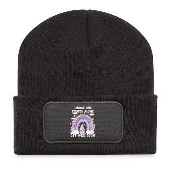 Gnome One Fights Alone Cancer Awareness - Recycled Patch Beanie - dark grey - Front
