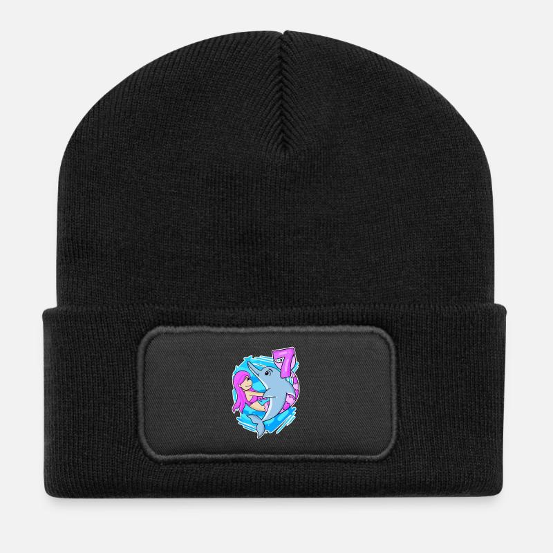7. Geburtstag Mädchen 7 Jahre alt Meerjungfrau - Recycelte Patch Beanie - Schwarz