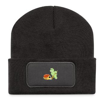 Schildkröte Eishockey Eishockeyschläger - Recycelte Patch Beanie - Dunkelgrau - Vorne