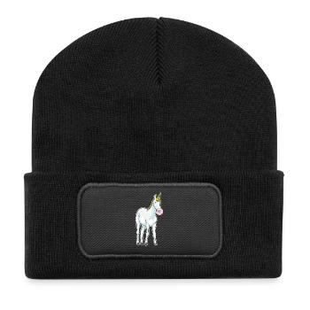 Einhorn Kaugummi - Recycelte Patch Beanie - Schwarz - Vorne