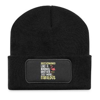 Brothermingo Normaler Bruder Flamingo - Recycelte Patch Beanie - Schwarz - Vorne