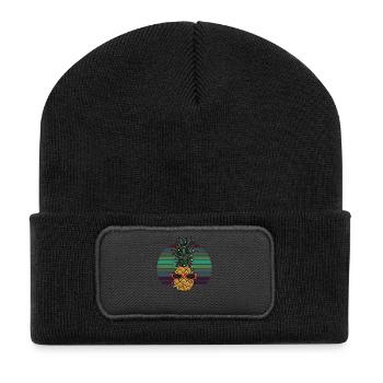 Retro Pineapple String of Lights Christmas Gift - Recycled Patch Beanie - black - Front