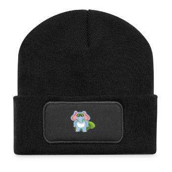 Elefant Superheld Umhang - Recycelte Patch Beanie - Schwarz - Vorne