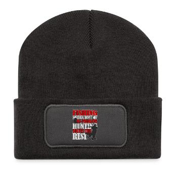 Angeln und Jagen löst alle Probleme - Recycelte Patch Beanie - Dunkelgrau - Vorne