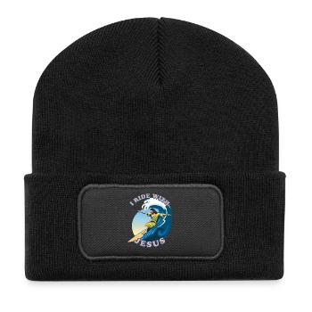 I Ride With Jesus | Jesus Christ Surfeur - Beanie recyclé à patch - noir - Devant