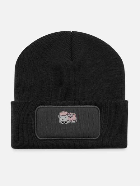 Schaf mit Baby Schaf - Recycelte Patch Beanie - Schwarz