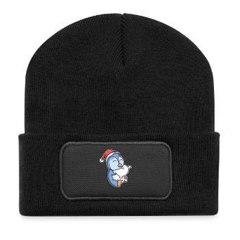 Pinguin Weihnachten Schlafen Schlaf Ausschlafen - Recycelte Patch Beanie - Schwarz - Vorne