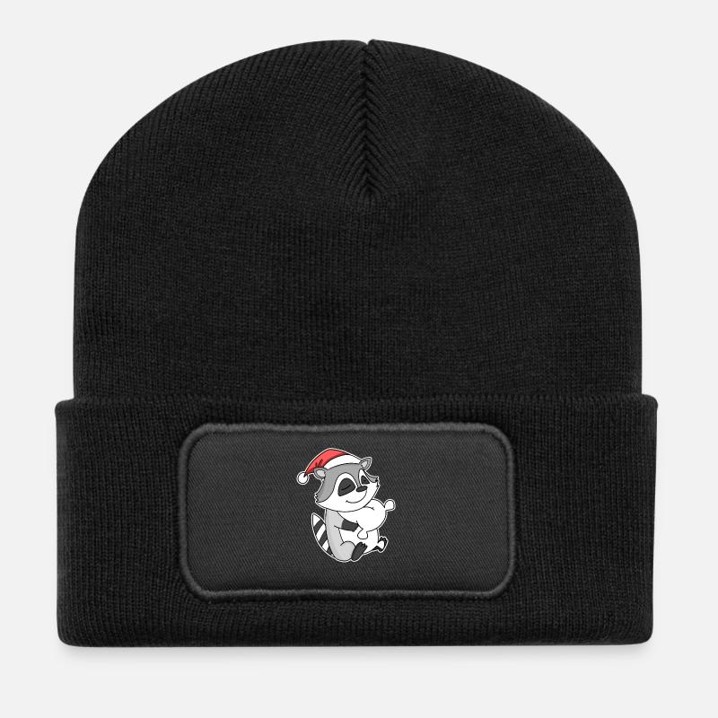 Waschbär Weihnachten Schlafen Schlaf Ausschlafen - Recycelte Patch Beanie - Schwarz