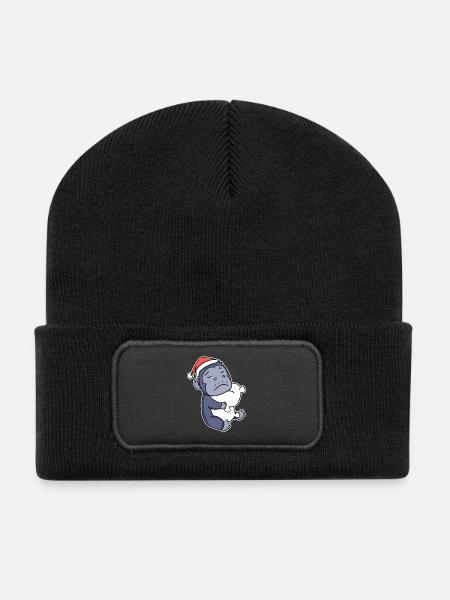 Gorilla Weihnachten Schlafen Schlaf Ausschlafen - Recycelte Patch Beanie - Schwarz