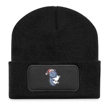Hippopotamus Christmas - Recycled Patch Beanie - black - Front