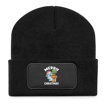Frohe Weihnachten Koala mit Geschenke - Recycelte Patch Beanie - Schwarz - Vorne