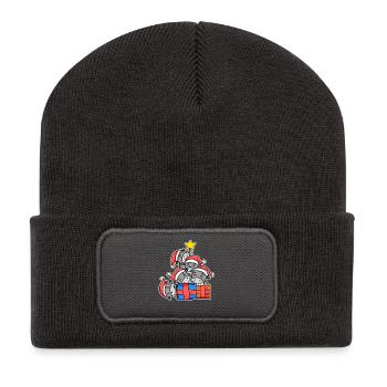 Weihnachten Weihnachtsbaum Esel mit Geschenke - Recycelte Patch Beanie - Dunkelgrau - Vorne