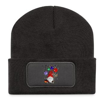 Lustiger Weihnachts Zwerg Gnom Wichtel - Recycelte Patch Beanie - Dunkelgrau - Vorne