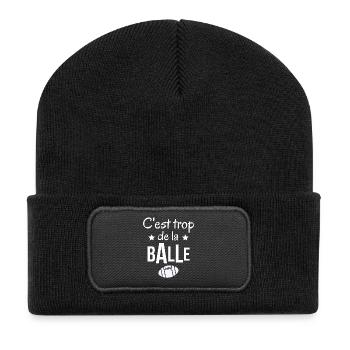 rugby, rugby humour, c'est trop de la balle - Beanie recyclé à patch - noir - Devant