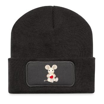 sugar-sweet mouse with a heart for Valentine's Day - Recycled Patch Beanie - dark grey - Front